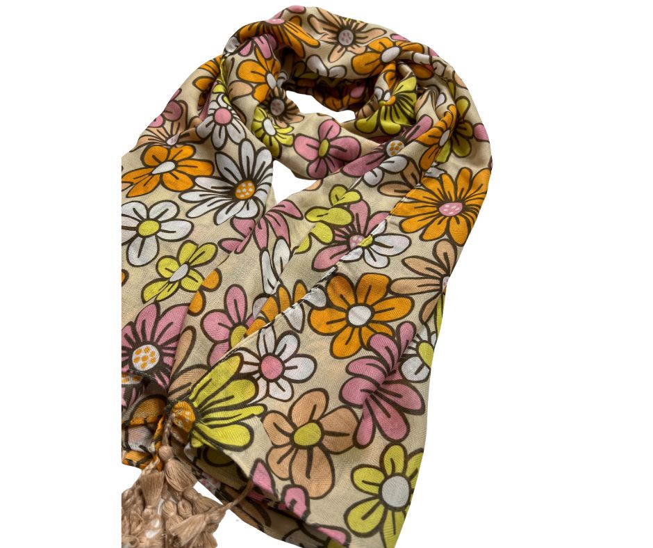 Floral Printed Cotton / Polyester Scarf For Women