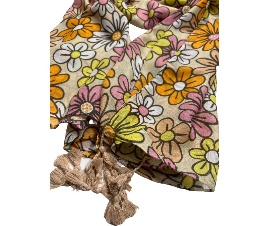 Floral Printed Cotton / Polyester Scarf For Women