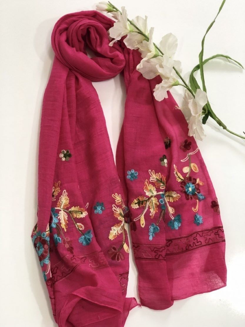 Embroidered Cotton Scarf/Hijab-PINK