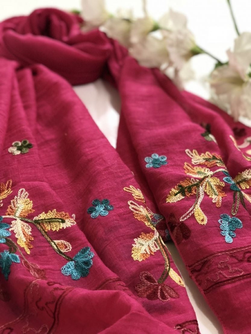 Embroidered Cotton Scarf/Hijab-PINK