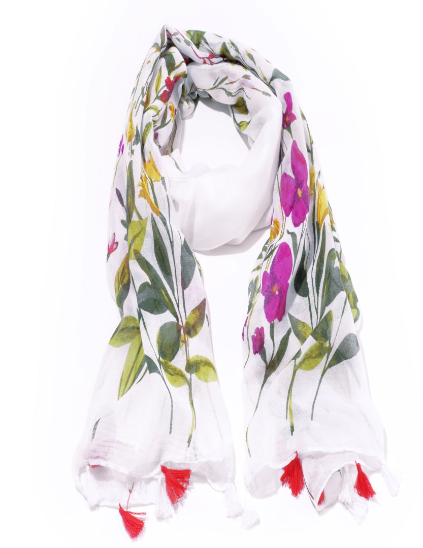 Printed Floral Cotton Scarf For Women