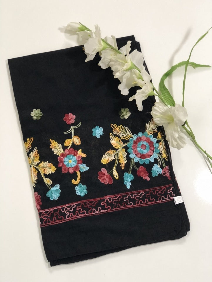 Embroidered Cotton Scarf / Hijab - Black