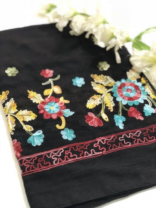 Embroidered Cotton Scarf / Hijab - Black