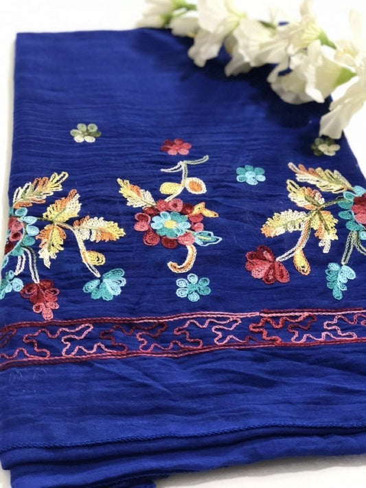 Embroidered Cotton Scarf/Hijab-Blue