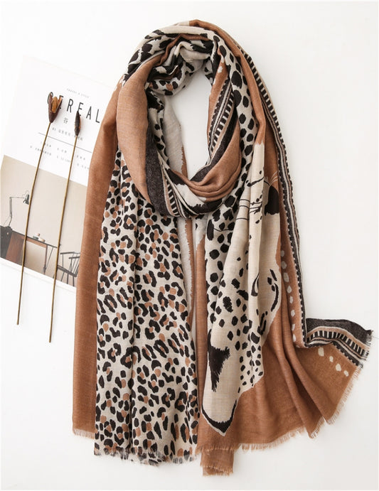 Tiger Printed Cotton/ Viscose Scarf For Women