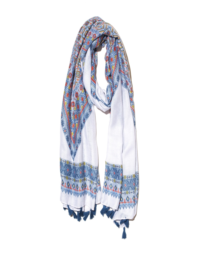 Cotton / Viscose Scarf - WHITE