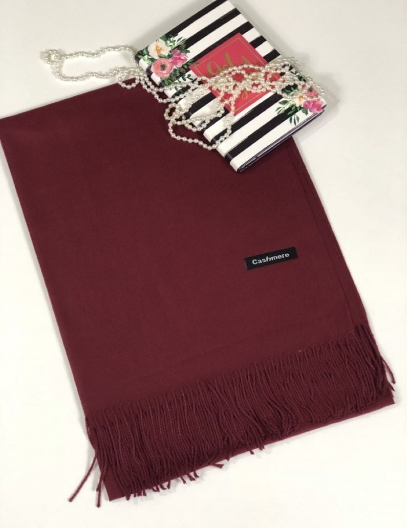 Elegant Solid Cashmere Shawl / Wrap- MAROON