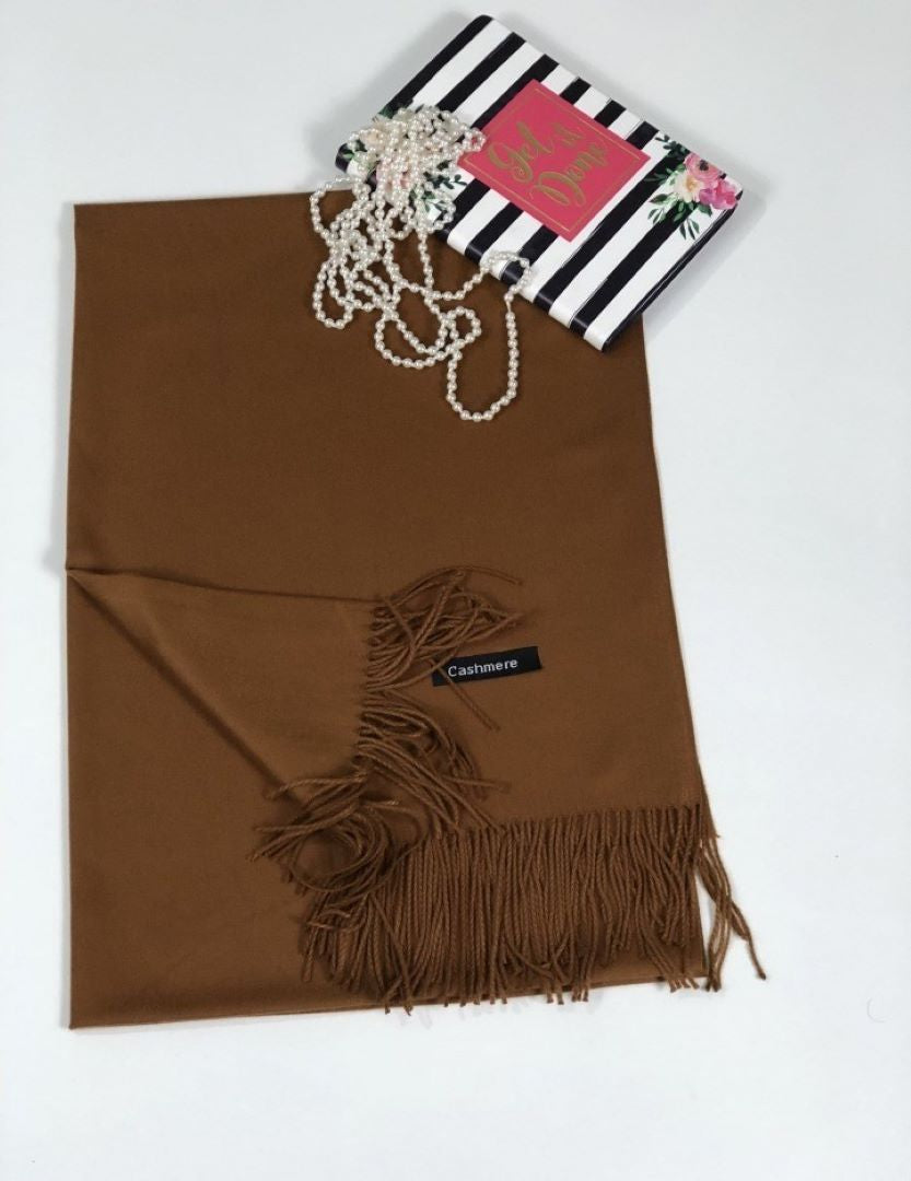 Elegant Solid Cashmere Shawl / Wrap -BROWN