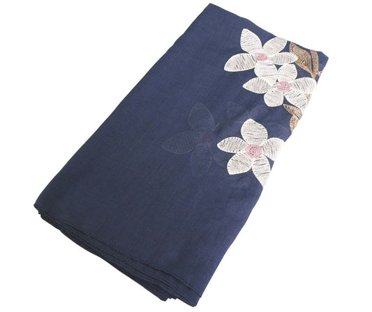 EMBROIDERED COTTON SCARF - BLUE