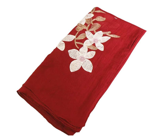 EMBROIDERED COTTON SCARF - RED