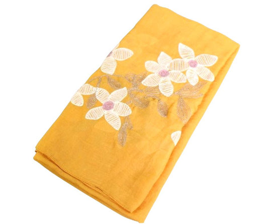 EMBROIDERED COTTON SCARF - YELLOW