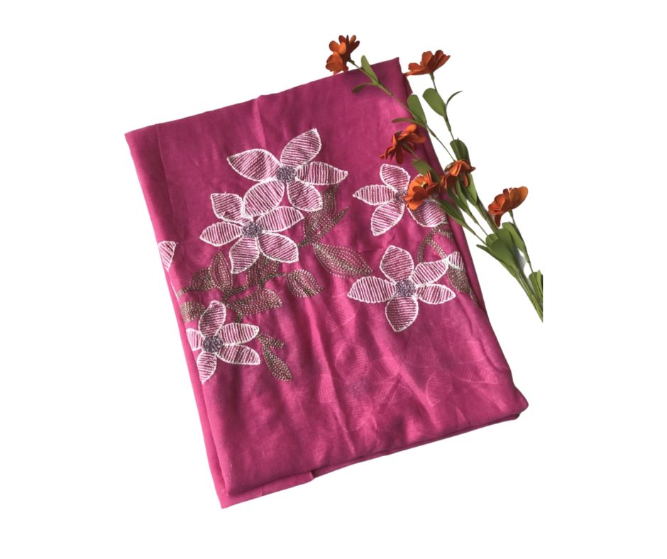 EMBROIDERED COTTON SCARF - PINK