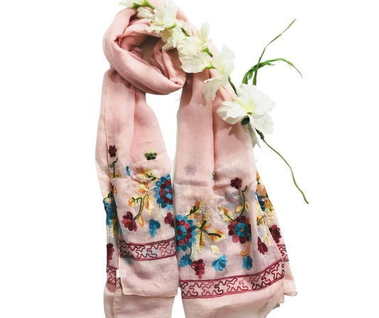 Embroidered Cotton Scarf/Hijab-Light Pink
