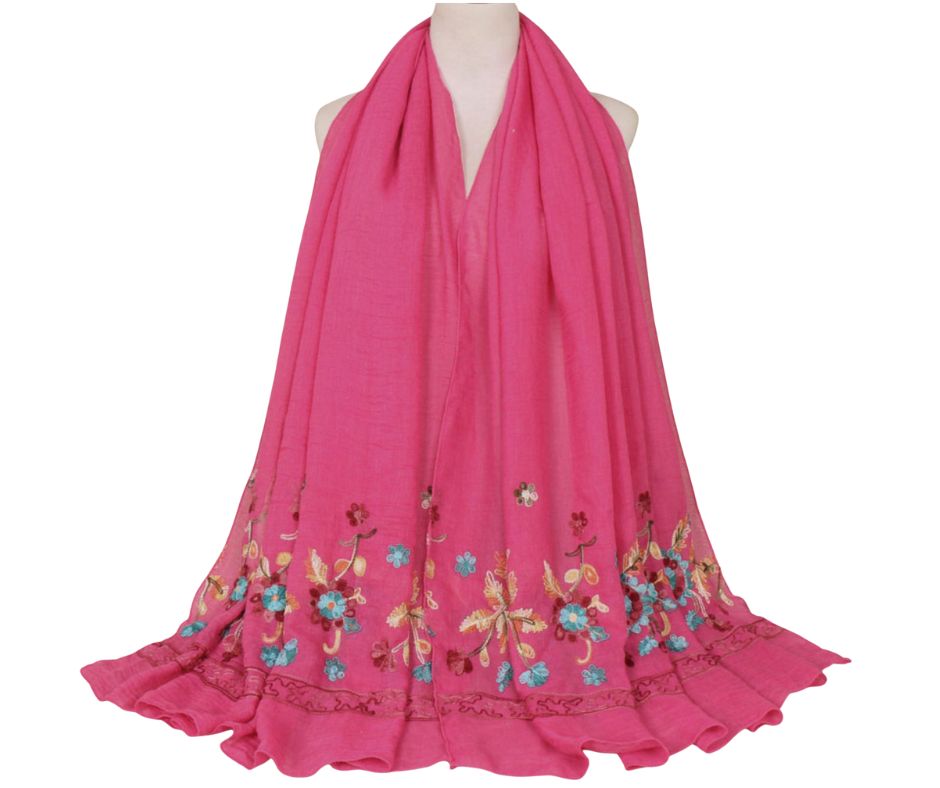 Embroidered Cotton Scarf/Hijab-PINK