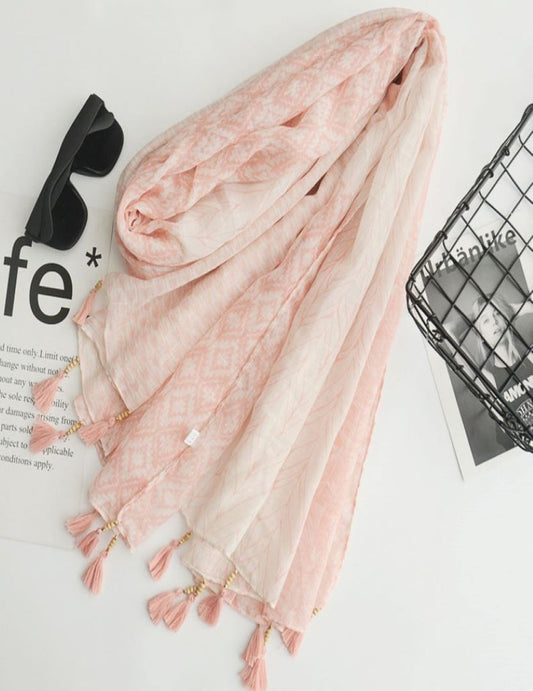 Cotton Scarf With Tassel - PEACH